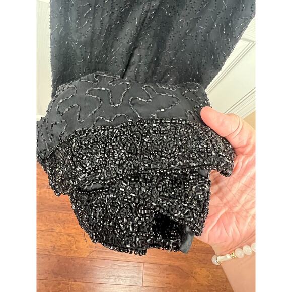 Vintage Laurence Kazar 4P Small 100% Silk Black Beaded Formal Evening Dress Maxi - Picture 9 of 9